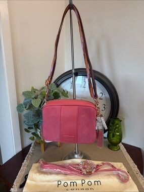 Pom Pom London Pink Suede Crossbody Bag Bundle